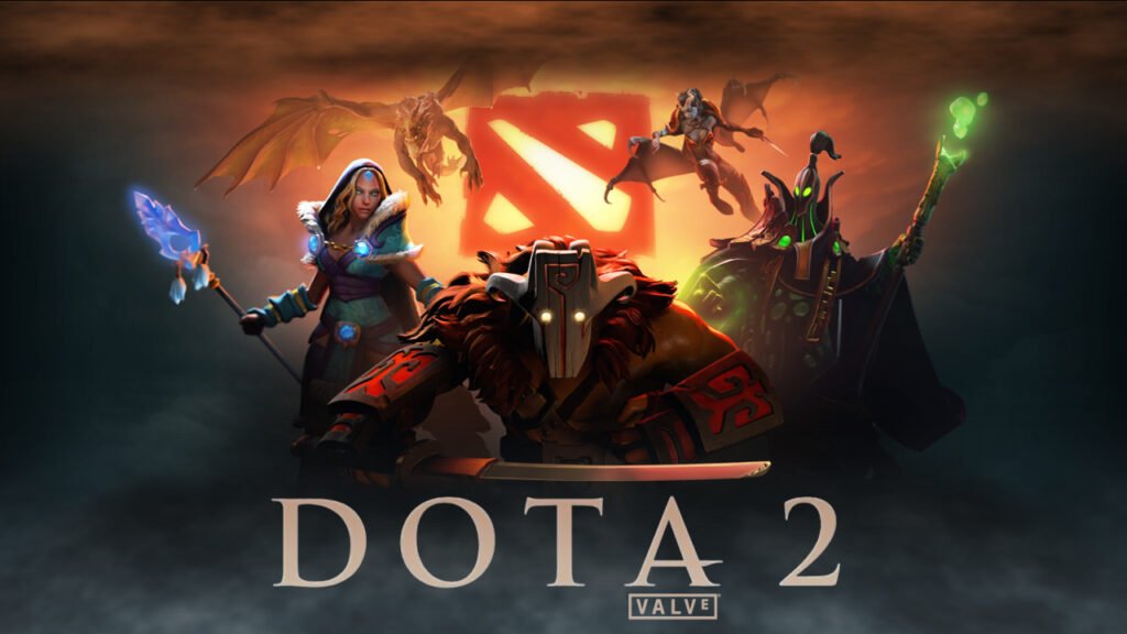 Heróis em combate em Dota 2, um MOBA gratuito para PC.