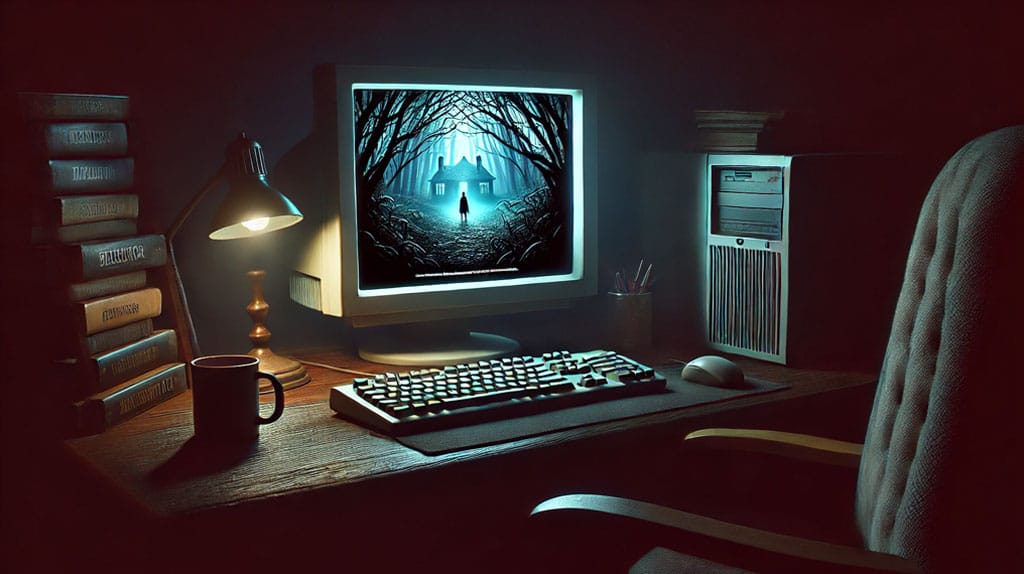 Computador rodando jogo de terror - Imagem AI