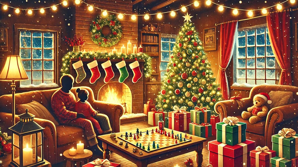 Família se divertindo com jogos natal - imagem ai