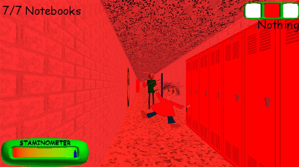 Uma cena de Baldi's Basics - Entre em um mundo de escola assustadora com um dos jogos grátis de terror mais inesperados!