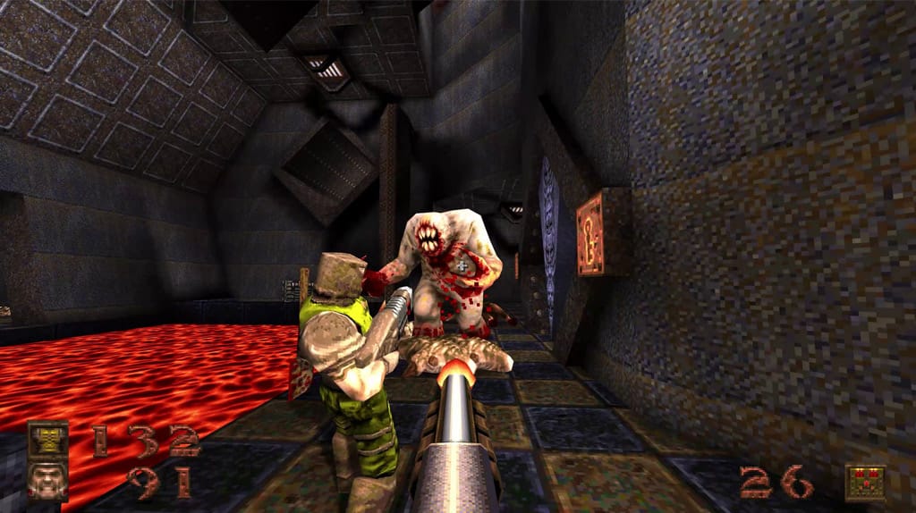 Uma cena de Quake - Ação imersiva e combates eletrizantes marcam este clássico FPS