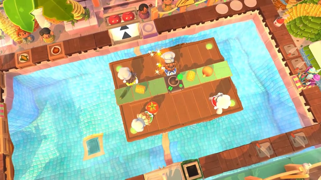 Uma cena de Overcooked 2 - Diversão e caos na cozinha em um dos melhores jogos offline para PC para jogar com amigos!