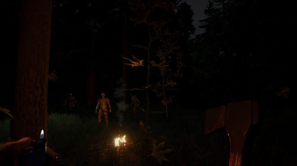 Uma cena de The Forest - Um jogo de sobrevivência e terror, perfeito para quem busca uma experiência imersiva de jogos de terror multiplayer.