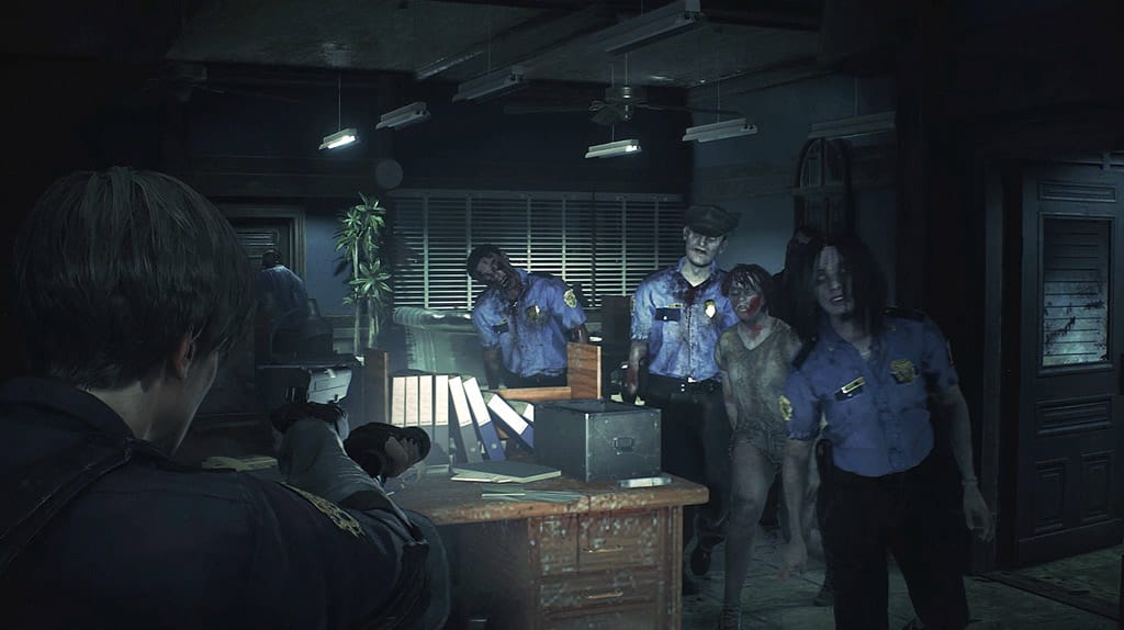 Uma cena de Resident Evil 2 Remake - Terror e sobrevivência intensa em um dos melhores jogos offline para PC!